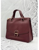 AIGNER LOGO TOTE BAG IN BURGUNDY LEATHER