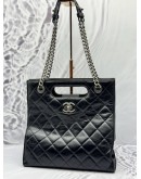 (SPECIAL PRICE) 2017 CHANEL BOY TOTE BAG IN BLACK AGED CALFSKIN LEATHER