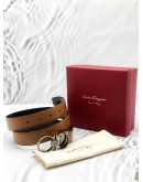 SALVATORE FERRAGAMO GANCINI REVERSIBLE BELT SIZE 95CM IN BROWN WITH BLACK LEATHER -FULL SET-