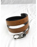 SALVATORE FERRAGAMO GANCINI REVERSIBLE BELT SIZE 95CM IN BROWN WITH BLACK LEATHER -FULL SET-