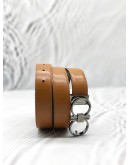 SALVATORE FERRAGAMO GANCINI REVERSIBLE BELT SIZE 95CM IN BROWN WITH BLACK LEATHER -FULL SET-