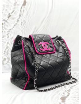 CHANEL BICOLOR CC DIVINE SHOPPER TOTE BAG IN BLACK WITH PINK LAMBSKIN LEATHER 