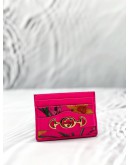 (LIKE NEW) GUCCI FLORA ZUMI INTERLOCKING G HORSEBIT CARD HOLDER IN NEON PINK LEATHER