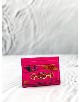 (LIKE NEW) GUCCI FLORA ZUMI INTERLOCKING G HORSEBIT CARD HOLDER IN NEON PINK LEATHER