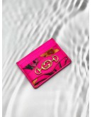 (LIKE NEW) GUCCI FLORA ZUMI INTERLOCKING G HORSEBIT CARD HOLDER IN NEON PINK LEATHER
