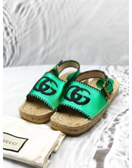 (LIKE NEW) GUCCI ESPADRILLE SANDALS SIZE 40 IN METALLIC GREEN LEATHER