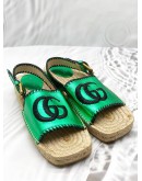 (LIKE NEW) GUCCI ESPADRILLE SANDALS SIZE 40 IN METALLIC GREEN LEATHER