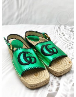 (LIKE NEW) GUCCI ESPADRILLE SANDALS SIZE 40 IN METALLIC GREEN LEATHER