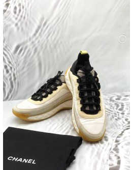CHANEL SNEAKERS SIZE 41 IN WHITE WITH YELLOW COLORWAY