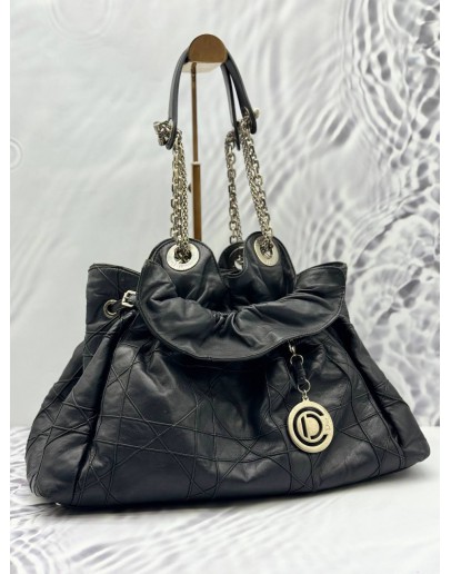 CHRISTIAN DIOR LE TRENTE HOBO BAG IN BLACK CANNAGE LAMBSKIN LEATHER