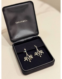 (LIKE NEW) 2023 TIFFANY & CO. DIAMOND PLATINUM SCROLL DANGLE EARRINGS 