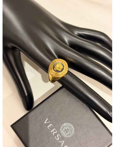 VERSACE MEDUSA RING SIZE 15 IN BRASS WITH BLACK ENAMEL