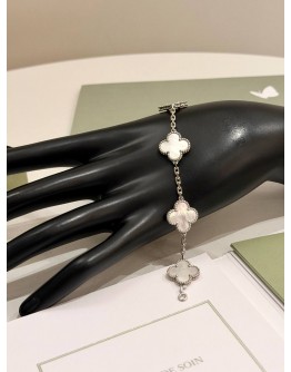 (UNUSED) 2023 VCA VAN CLEEF & ARPELS VINTAGE ALHAMBRA 5 MOTIFS BRACELET IN 18K 750 WHITE GOLD WITH MOTHER OF PEARL -FULL SET-