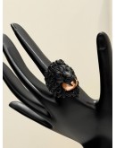 (LIKE NEW) GUCCI LION HEAD RING SIZE 16 IN BLACKENED METAL WITH PINK PEARL