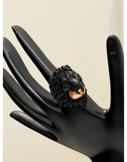 (LIKE NEW) GUCCI LION HEAD RING SIZE 16 IN BLACKENED METAL WITH PINK PEARL