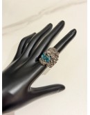 (LIKE NEW) GUCCI LION HEAD RING SIZE 16 IN ANTIQUED SILVER METAL WITH BLUE TURQUOISE CRYSTAL
