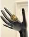 (LIKE NEW) GUCCI LION HEAD RING SIZE 16 IN ANTIQUED GOLD METAL WITH BLUE CRYSTAL