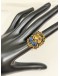 (LIKE NEW) GUCCI LION HEAD RING SIZE 16 IN ANTIQUED GOLD METAL WITH BLUE CRYSTAL