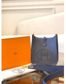 (PROMO) (UNUSED) 2021 HERMES MINI EVELYNE TPM BAG IN BLUE NUIT CLEMENCE LEATHER -FULL SET-
