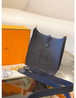 (PROMO) (UNUSED) 2021 HERMES MINI EVELYNE TPM BAG IN BLUE NUIT CLEMENCE LEATHER -FULL SET-