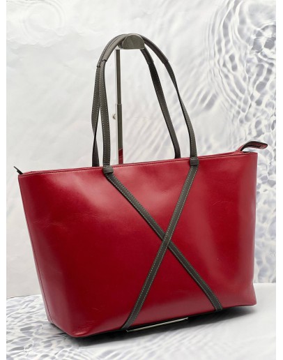 TUMI SANTA MONICA TOTE BAG IN RED WITH BLACK LEATHER