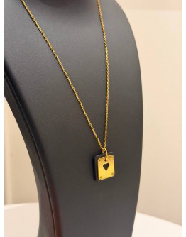 (LIKE NEW) HERMES AS DE COEUR PM NECKLACE IN 18K 750 YELLOW GOLD WITH BLACK SWIFT LEATHER -FULL SET-