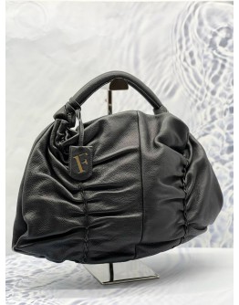 FURLA RUFFLE HOBO BAG IN BLACK NAPPA LEATHER