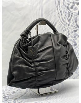 FURLA RUFFLE HOBO BAG IN BLACK NAPPA LEATHER