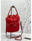 (LIKE NEW) PRADA DUET RE-NYLON BUCKET BAG IN RED NYLON WITH LEATHER