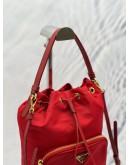 (LIKE NEW) PRADA DUET RE-NYLON BUCKET BAG IN RED NYLON WITH LEATHER