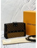 (LIKE NEW) LOUIS VUITTON TRUNK CLUTCH IN BROWN MONOGRAM REVERSE CANVAS WITH BLACK LEATHER -FULL SET- 