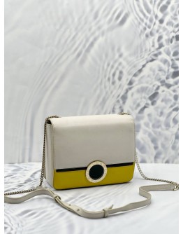 BVLGARI CHAIN SHOULDER BAG IN WHITE AND YELLOW WITH BLACK CALFSKIN LEATHER