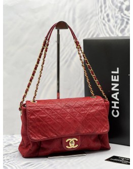 CHANEL CHIC FLAP SHOULDER BAG IN RED AGED CALFSKIN LEATHER