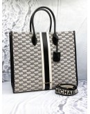 (PROMO) (LIKE NEW) MICHAEL KORS MIRELLA LARGE STRIPED TOTE BAG IN BLACK AND WHITE JACQUARD WITH CALFSKIN LEATHER