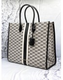 (PROMO) (LIKE NEW) MICHAEL KORS MIRELLA LARGE STRIPED TOTE BAG IN BLACK AND WHITE JACQUARD WITH CALFSKIN LEATHER