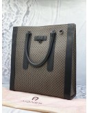 (PROMO) (LIKE NEW) AIGNER THE CORE LAPTOPFACH TOTE BAG IN DADINO BROWN CANVAS WITH BLACK CALFSKIN LEATHER