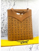 (PROMO) (UNUSED) MCM DIAMOND TOTE BAG IN BROWN VISETOS LEATHER WITH CALFSKIN LEATHER