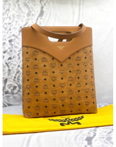 (PROMO) (UNUSED) MCM DIAMOND TOTE BAG IN BROWN VISETOS LEATHER WITH CALFSKIN LEATHER