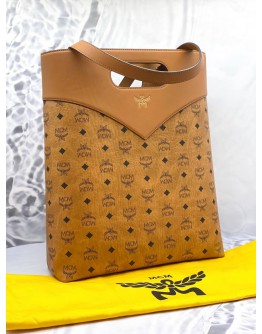 (PROMO) (UNUSED) MCM DIAMOND TOTE BAG IN BROWN VISETOS LEATHER WITH CALFSKIN LEATHER