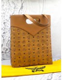 (PROMO) (UNUSED) MCM DIAMOND TOTE BAG IN BROWN VISETOS LEATHER WITH CALFSKIN LEATHER