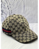 GUCCI BASEBALL CAP SIZE M IN BEIGE AND BLUE GG CANVAS WITH BLUE AND RED WEB STRIPE