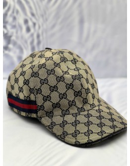 GUCCI BASEBALL CAP SIZE M IN BEIGE AND BLUE GG CANVAS WITH BLUE AND RED WEB STRIPE
