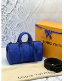 (LIKE NEW) LOUIS VUITTON KEEPALL BANDOULIERE 25 IN RACING BLUE MONOGRAM TAURILLON LEATHER -FULL SET-