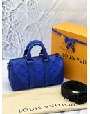 (LIKE NEW) LOUIS VUITTON KEEPALL BANDOULIERE 25 IN RACING BLUE MONOGRAM TAURILLON LEATHER -FULL SET-