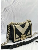CHANEL BOY SMALL CHEVRON SHOULDER BAG IN BLACK WITH GOLD CALFSKIN LEATHER 