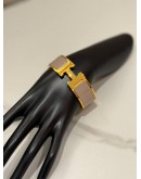 (LIKE NEW) HERMES CLIC CLAC H BRACELET IN YELLOW GOLD PLATED WITH MARRON GLACE ENAMEL