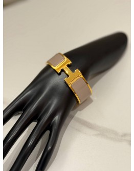 (LIKE NEW) HERMES CLIC CLAC H BRACELET IN YELLOW GOLD PLATED WITH MARRON GLACE ENAMEL