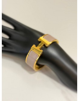 (LIKE NEW) HERMES CLIC CLAC H BRACELET IN YELLOW GOLD PLATED WITH MARRON GLACE ENAMEL