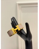 (LIKE NEW) HERMES CLIC CLAC H BRACELET IN YELLOW GOLD PLATED WITH MARRON GLACE ENAMEL
