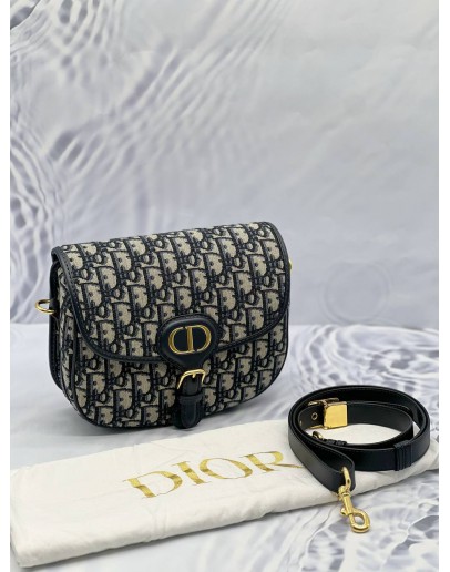 (LIKE NEW) CHRISTIAN DIOR MEDIUM DIOR BOBBY CROSSBODY BAG IN BLUE DIOR OBLIQUE JACQUARD WITH CALFSKIN LEATHER